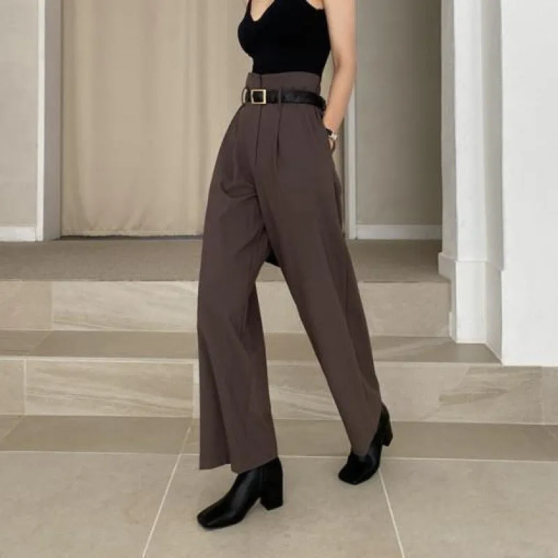 Amozae business casual outfits Chic Retro Lapel Loose Short One Button Suit Jacket   High Waist Long Wide Leg Suit Pants Suit