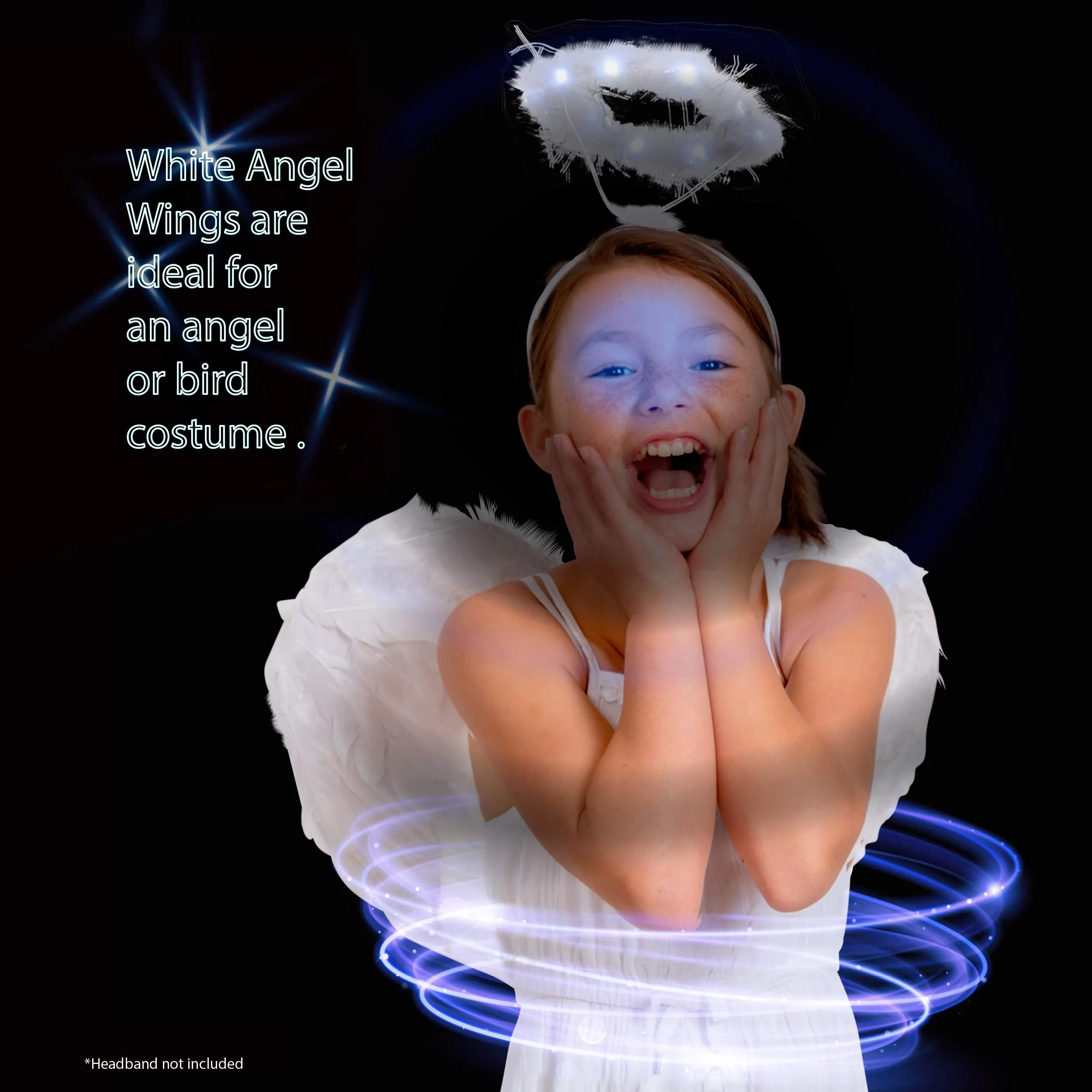 Angel Wings Costume Accessory - White Feathered Angelic Wings for Angel and Cupid Costume for Adults and Children