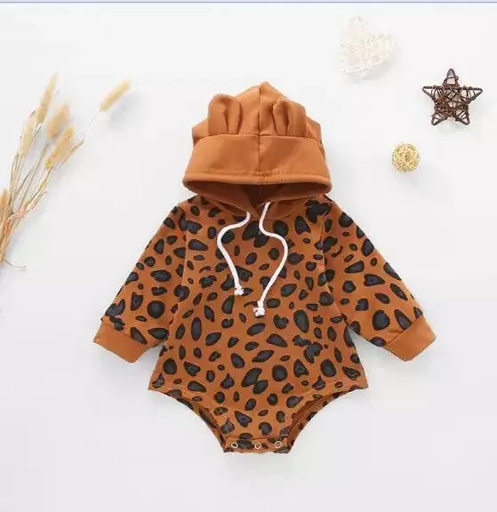 Baby Leopard Print Hooded Onesie - Mom & Mini Collection Style