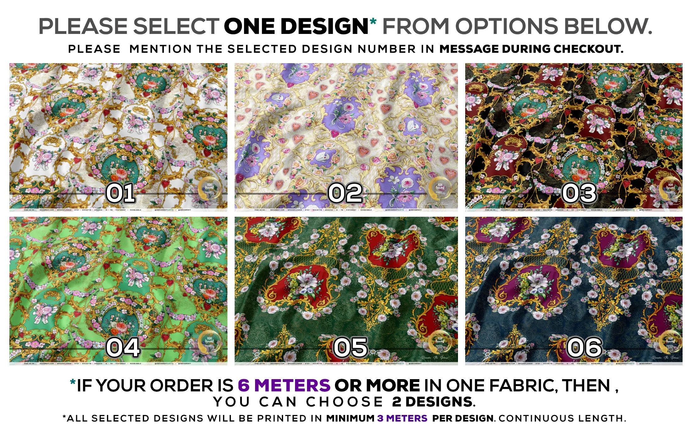 Baroque Florals Apparel Fabric 3Meters | 6 Designs | 8 Fabrics Option | Fabric By the Yard | 043