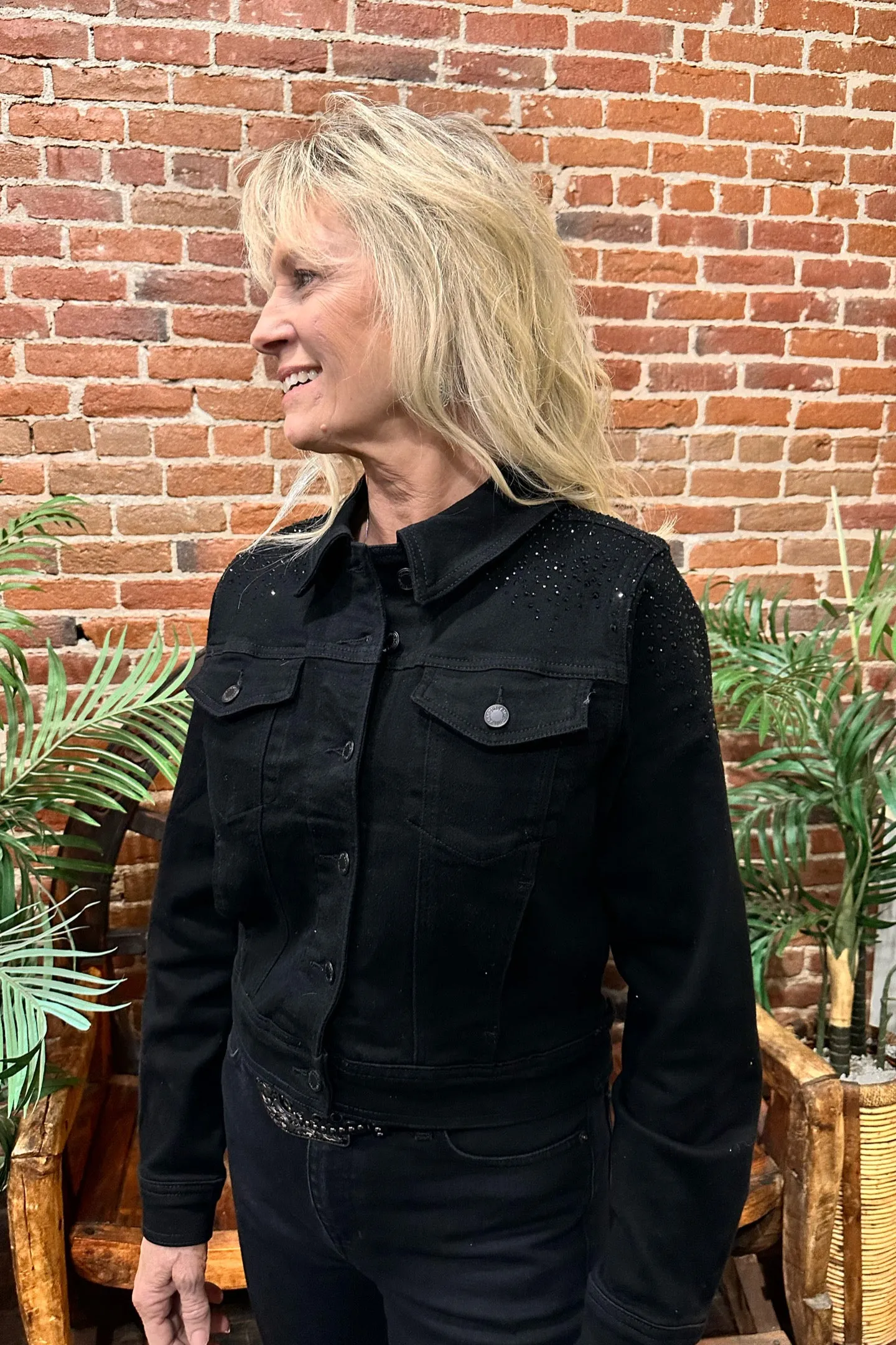 Black Rhinestone Jean Jacket by Judy Blue