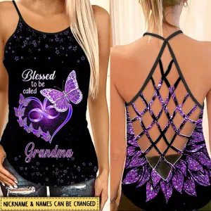 Blessed To Be Called Grandma Mom Heart Butterfly Kids Personalized Cross Tank Top