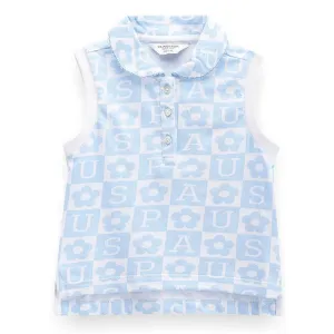 Blue Sleeveless Cotton Polo T-Shirt