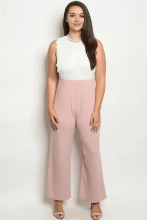 Blush Pink and White Lace Plus Size Jumpsuit