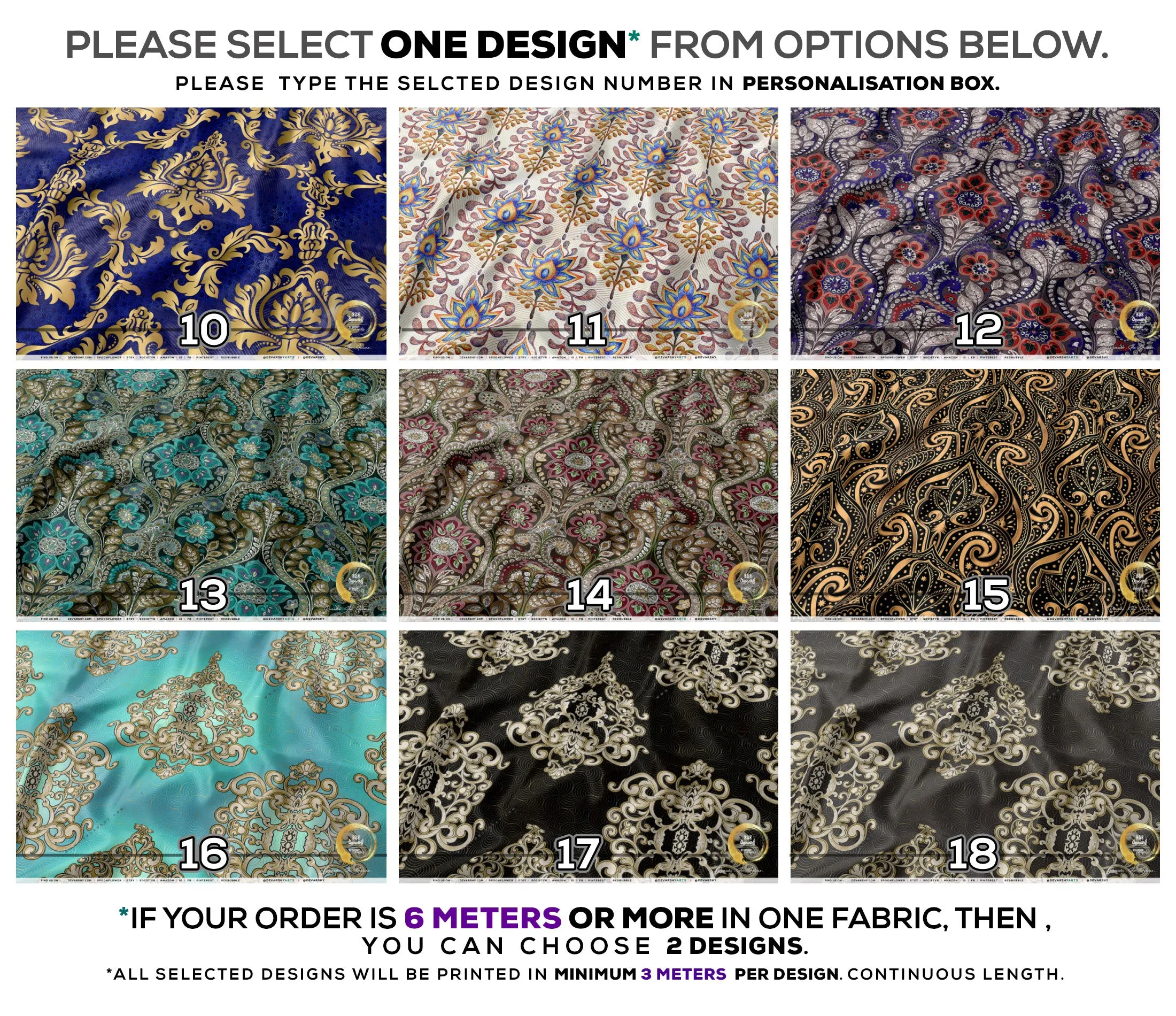 Brocade Print Apparel Fabric 3Meters , 9 Designs | 8 Fabrics Option | Fabric By the Yard | 066