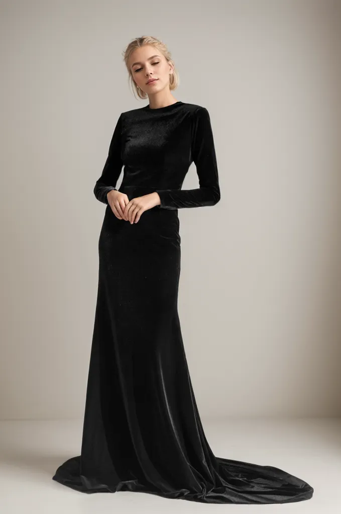 Chic Velvet Dress with Long Sleeves, Boat Neck, and Crisscross Back