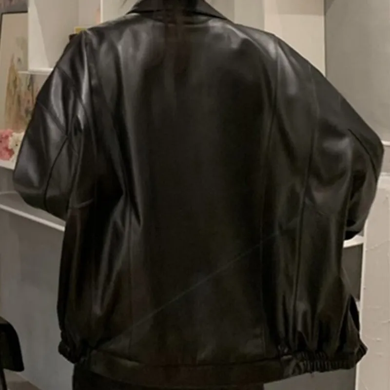 Classic Loose and Oversized Vegan Leather Jacket for Winter