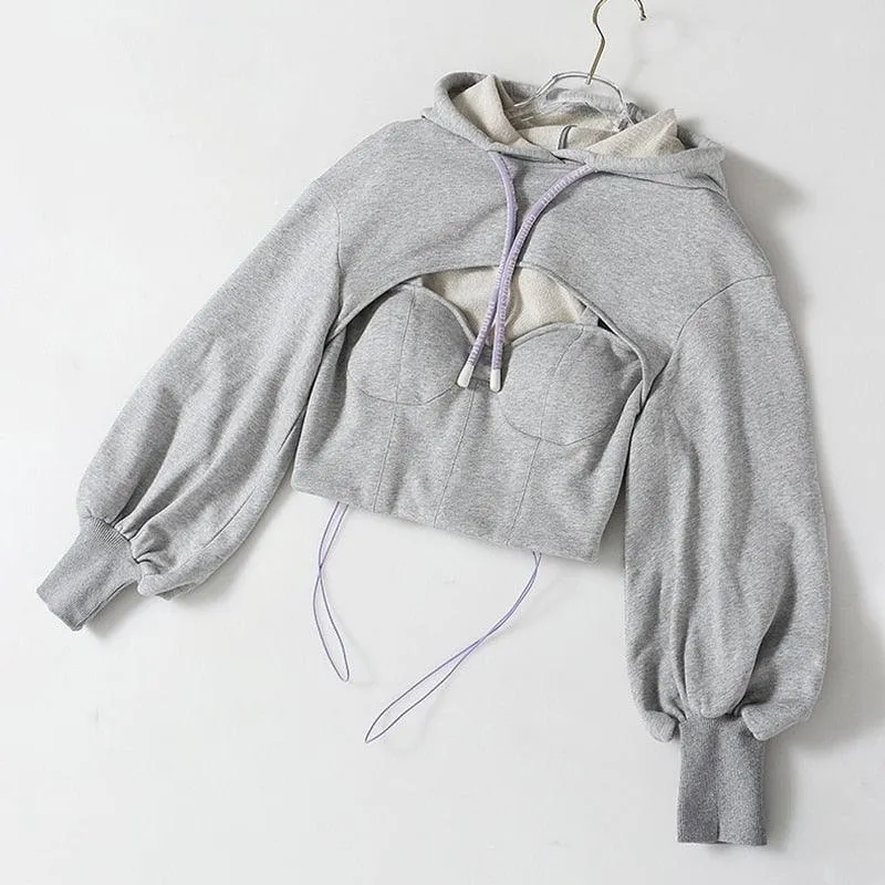 Corset Push Cropped Hoodie