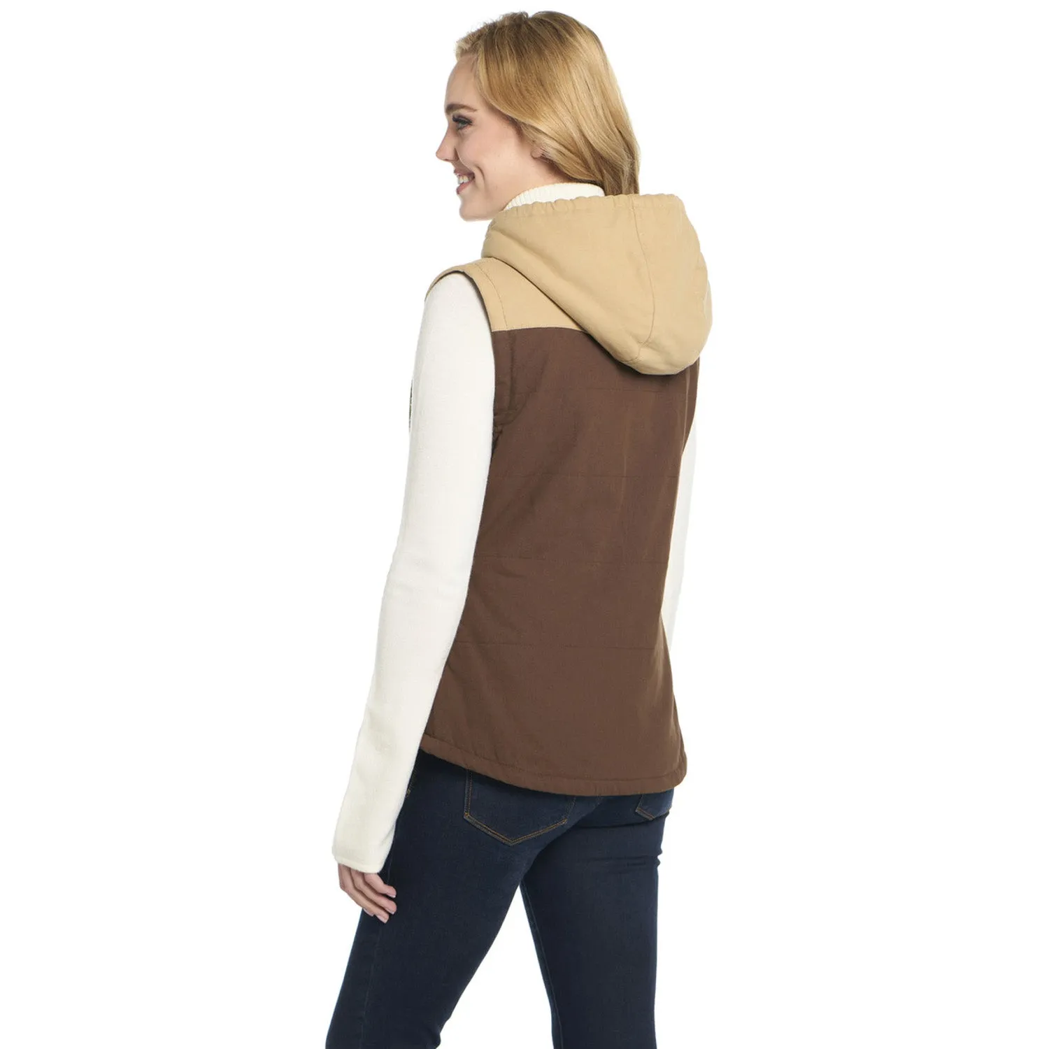 Cripple Creek Womens Two-Toned Hooded CCP English Walnut 100% Cotton Cotton Vest