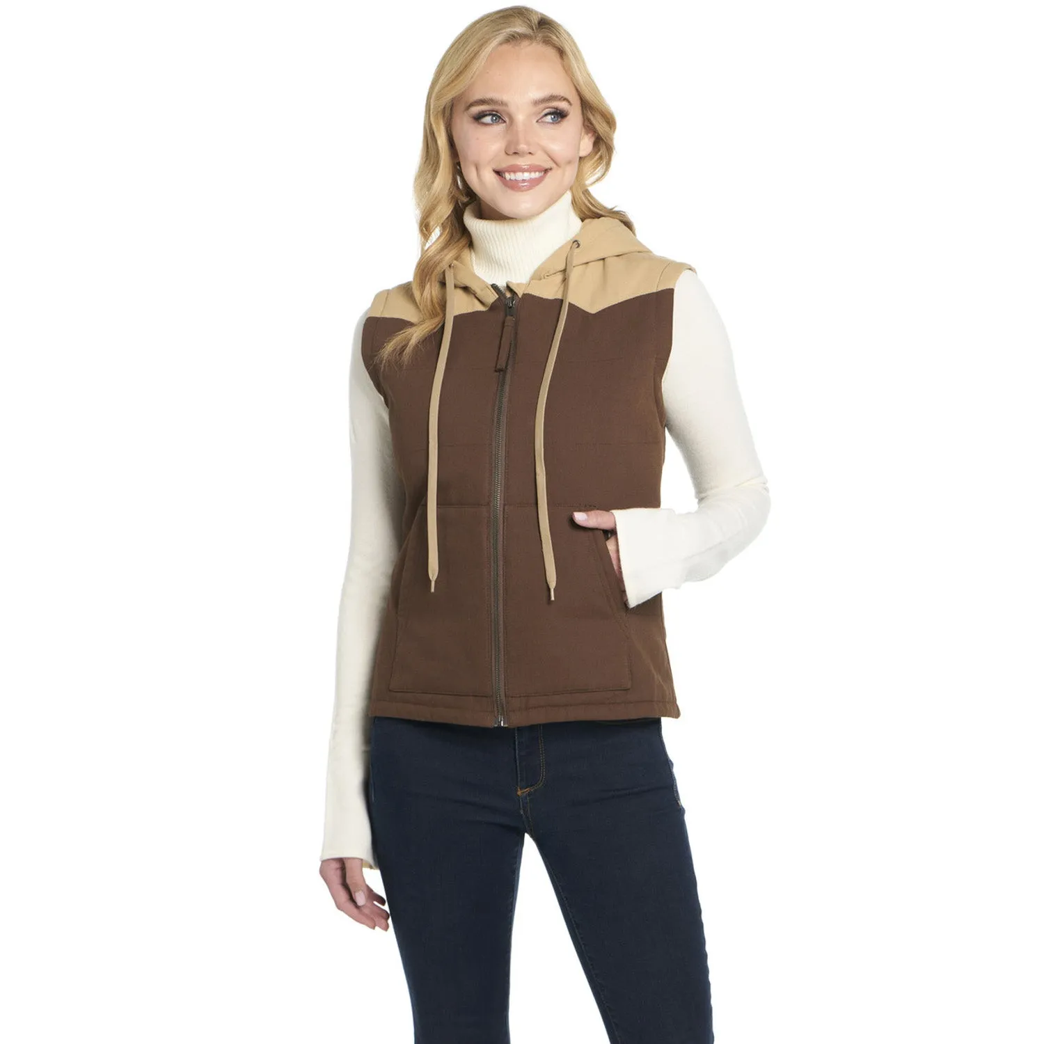 Cripple Creek Womens Two-Toned Hooded CCP English Walnut 100% Cotton Cotton Vest