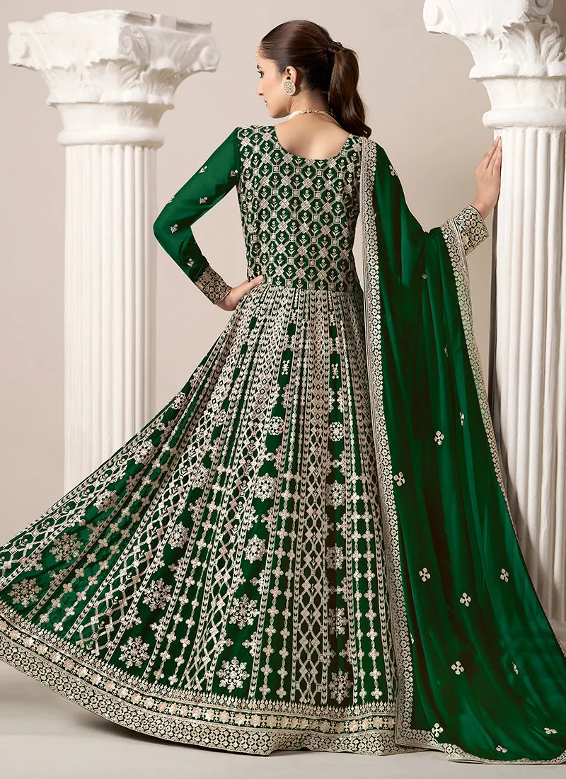 Dark Green Embroidery Georgette Anarkali Suit