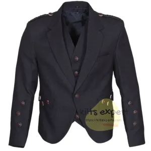 Dark Grey Argyle Jacket With 5 Button Waistcoat