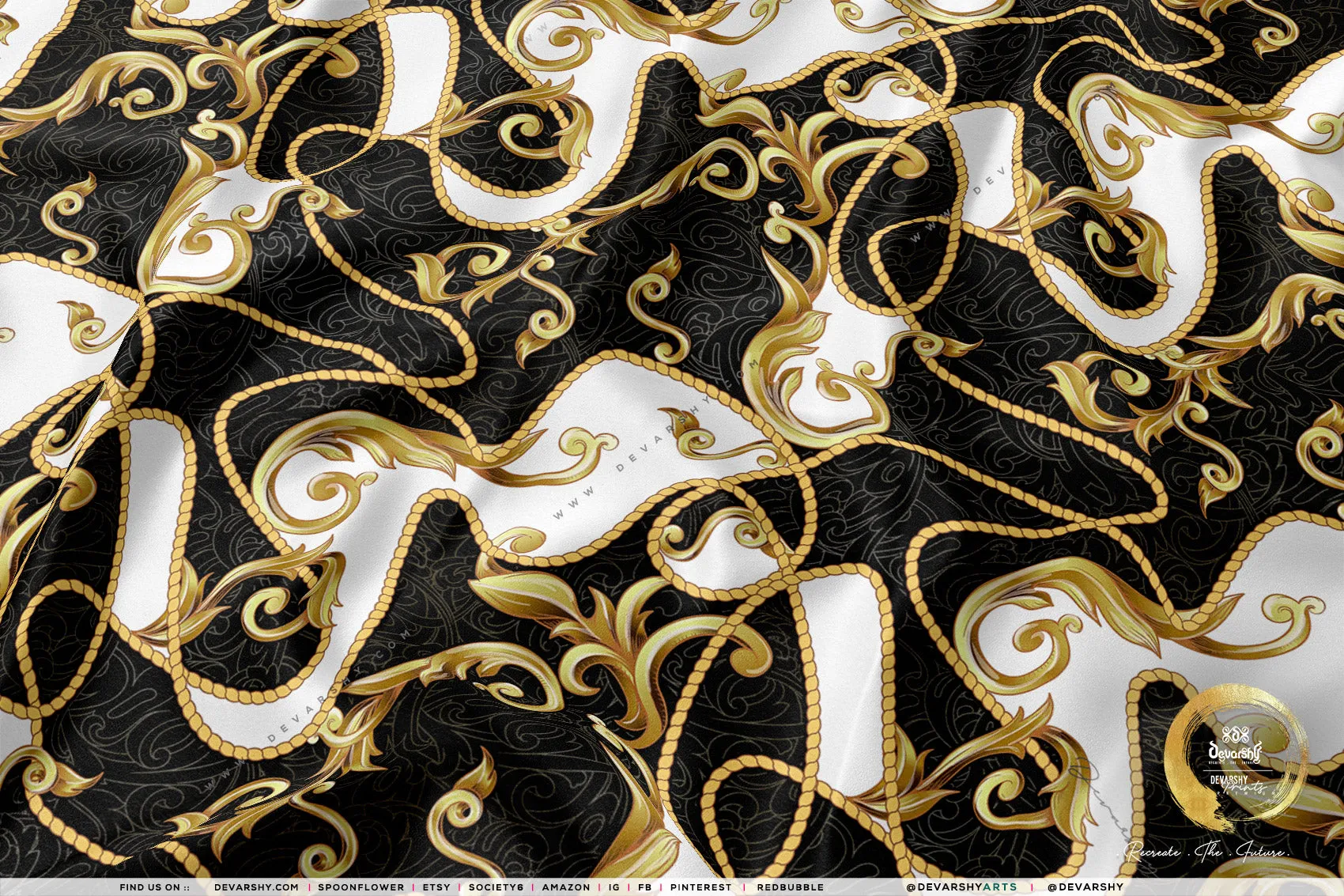 Decorative Chains Apparel Fabric 3Meters , 6 Designs | 8 Fabrics Option | Baroque Fabric By the Yard | 041