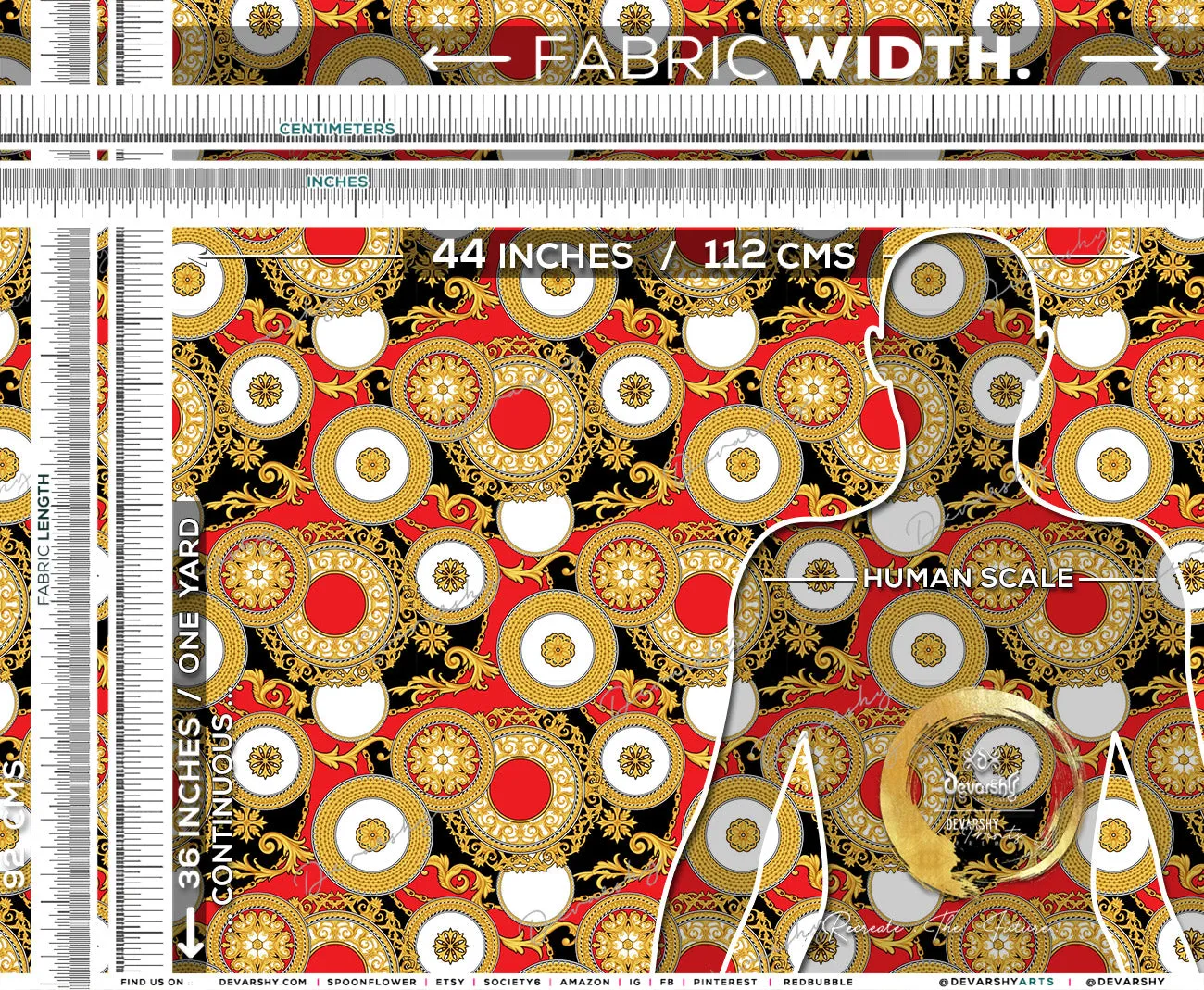 Decorative Circles Apparel Fabric 3Meters , 9 Designs | 8 Fabrics Option | Fabric By the Yard | 031