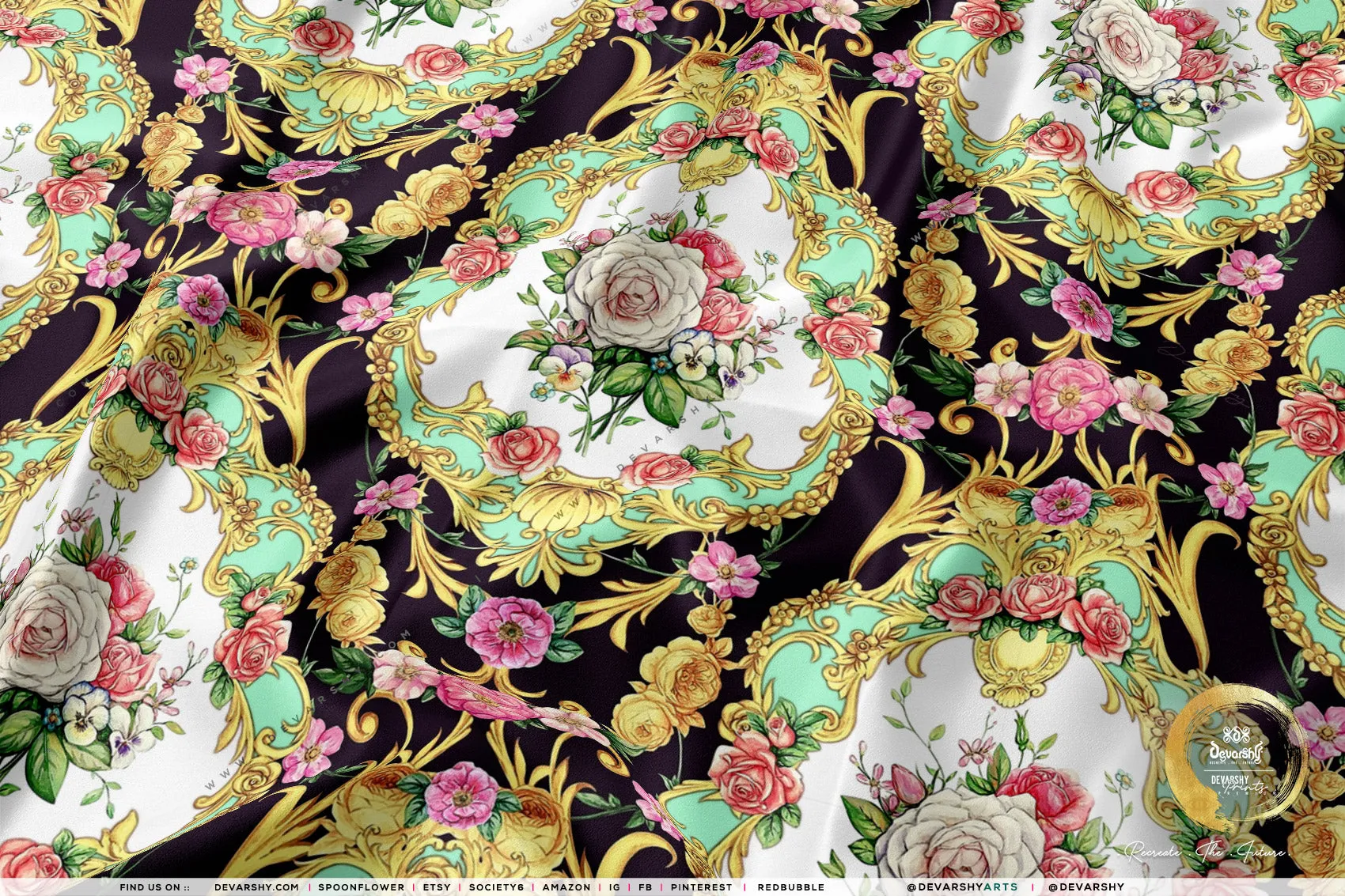 Decorative Florals Apparel Fabric 3Meters , 6 Designs | 8 Fabrics Option | Baroque Fabric By the Yard | 046