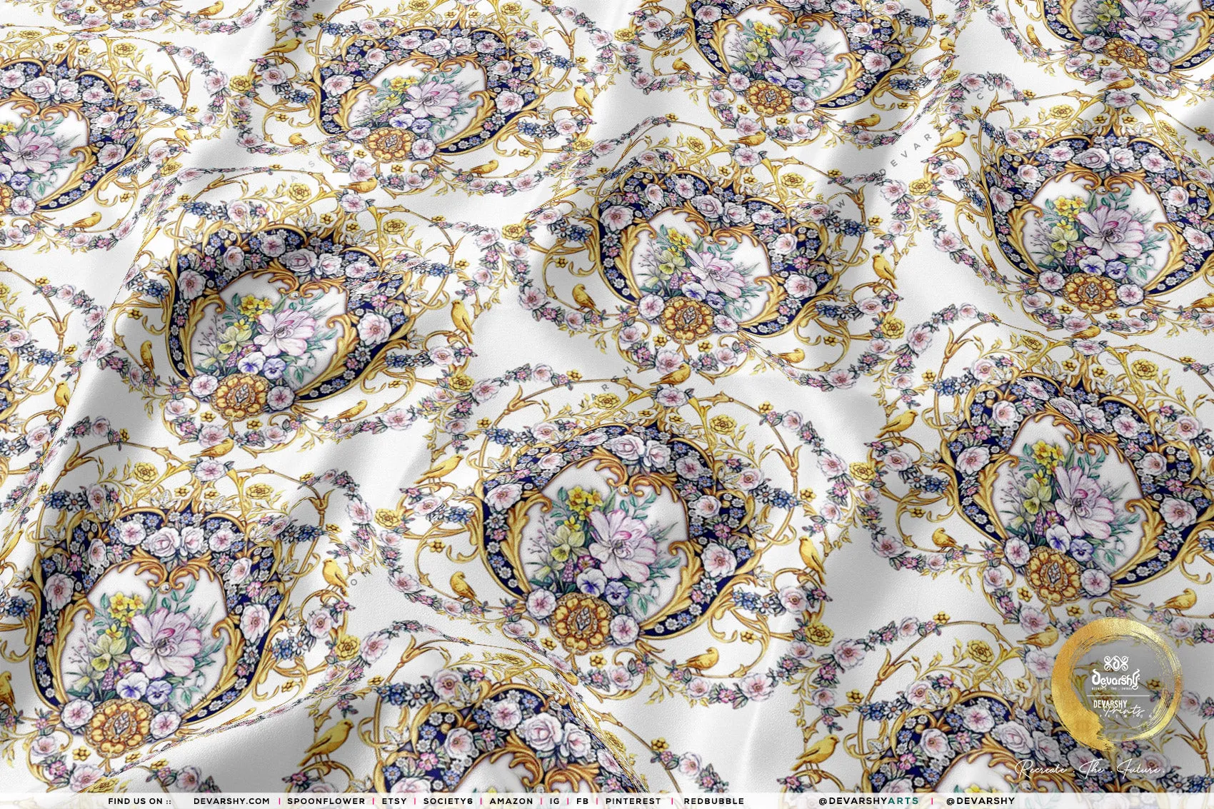 Decorative Florals Apparel Fabric 3Meters , 6 Designs | 8 Fabrics Option | Baroque Fabric By the Yard | 046