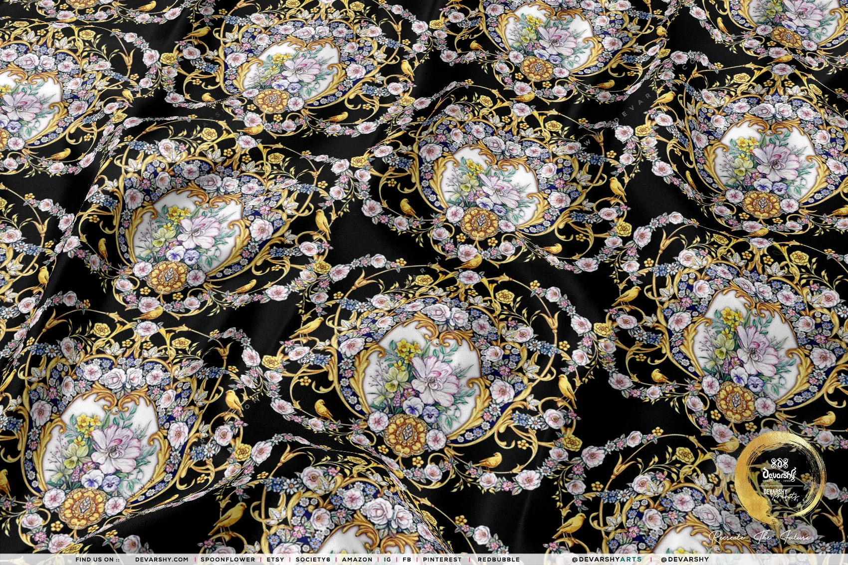 Decorative Florals Apparel Fabric 3Meters , 6 Designs | 8 Fabrics Option | Baroque Fabric By the Yard | 046