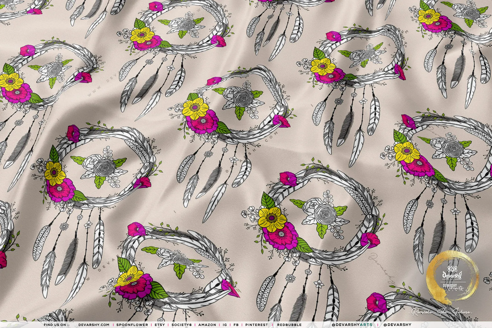 Dream Catcher Apparel Fabric 3Meters , 6 Designs | 8 Fabrics Option | Boho Fabric By the Yard | 040