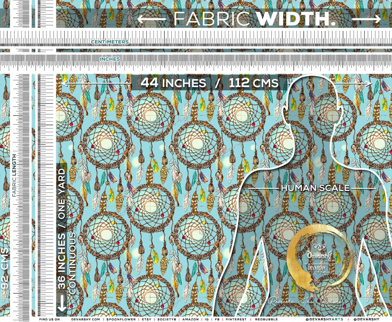 Dreamcatchers Apparel Fabric 3Meters , 6 Designs | 8 Fabrics Option | Boho Fabric By the Yard | 040