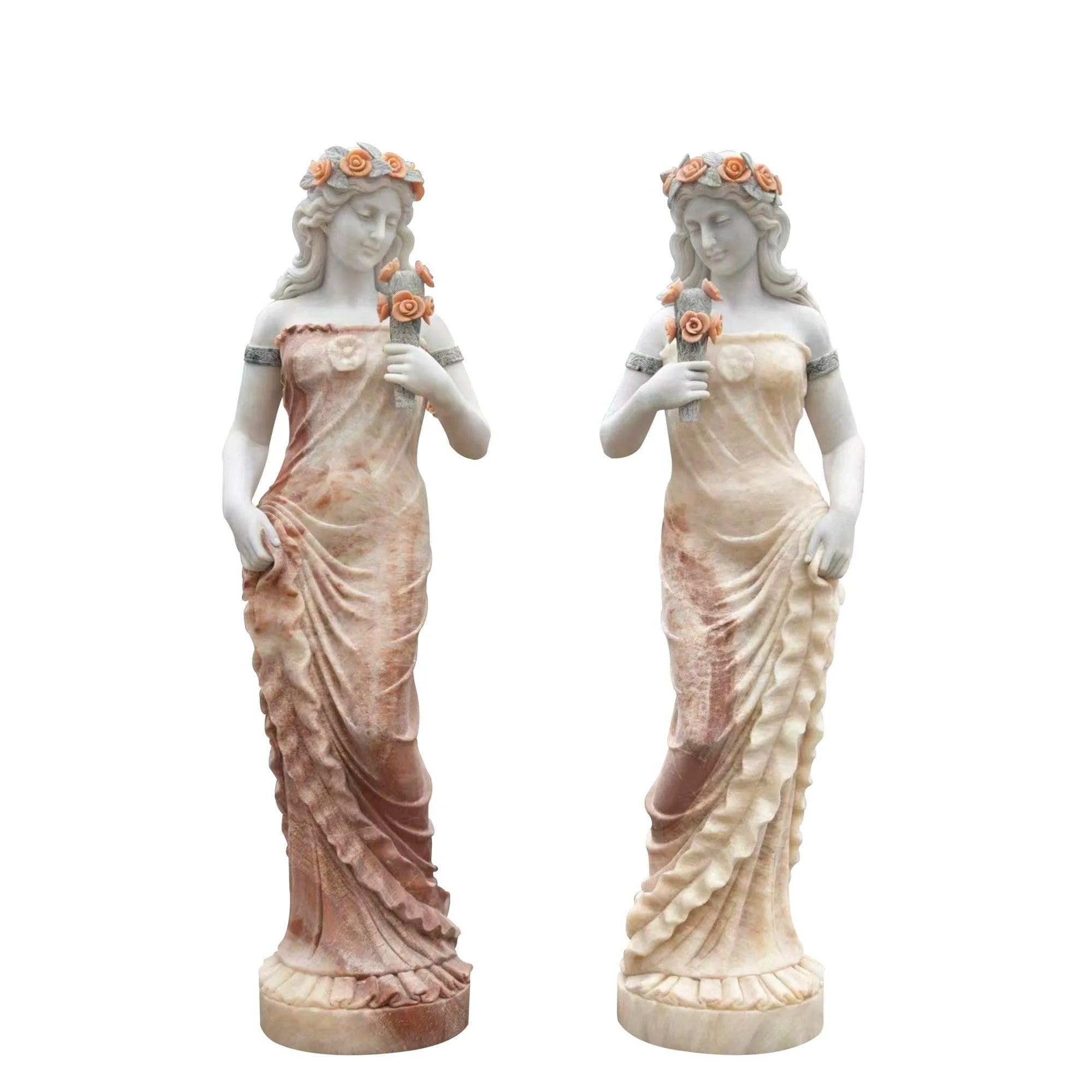 FINEST Outdoor Statues A Pair Marble Lady Statues For Sale FM-031