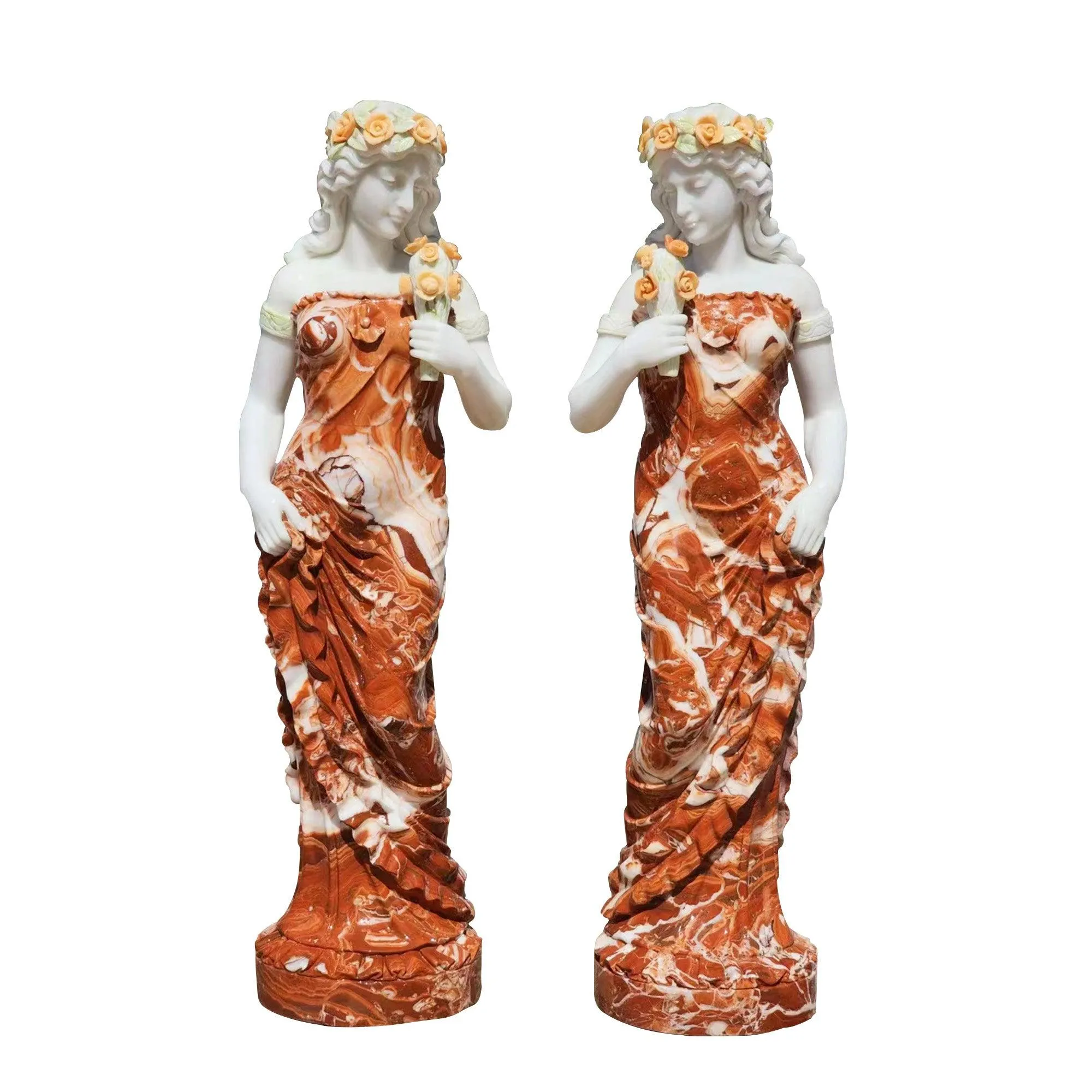 FINEST Outdoor Statues A Pair Marble Lady Statues For Sale FM-031