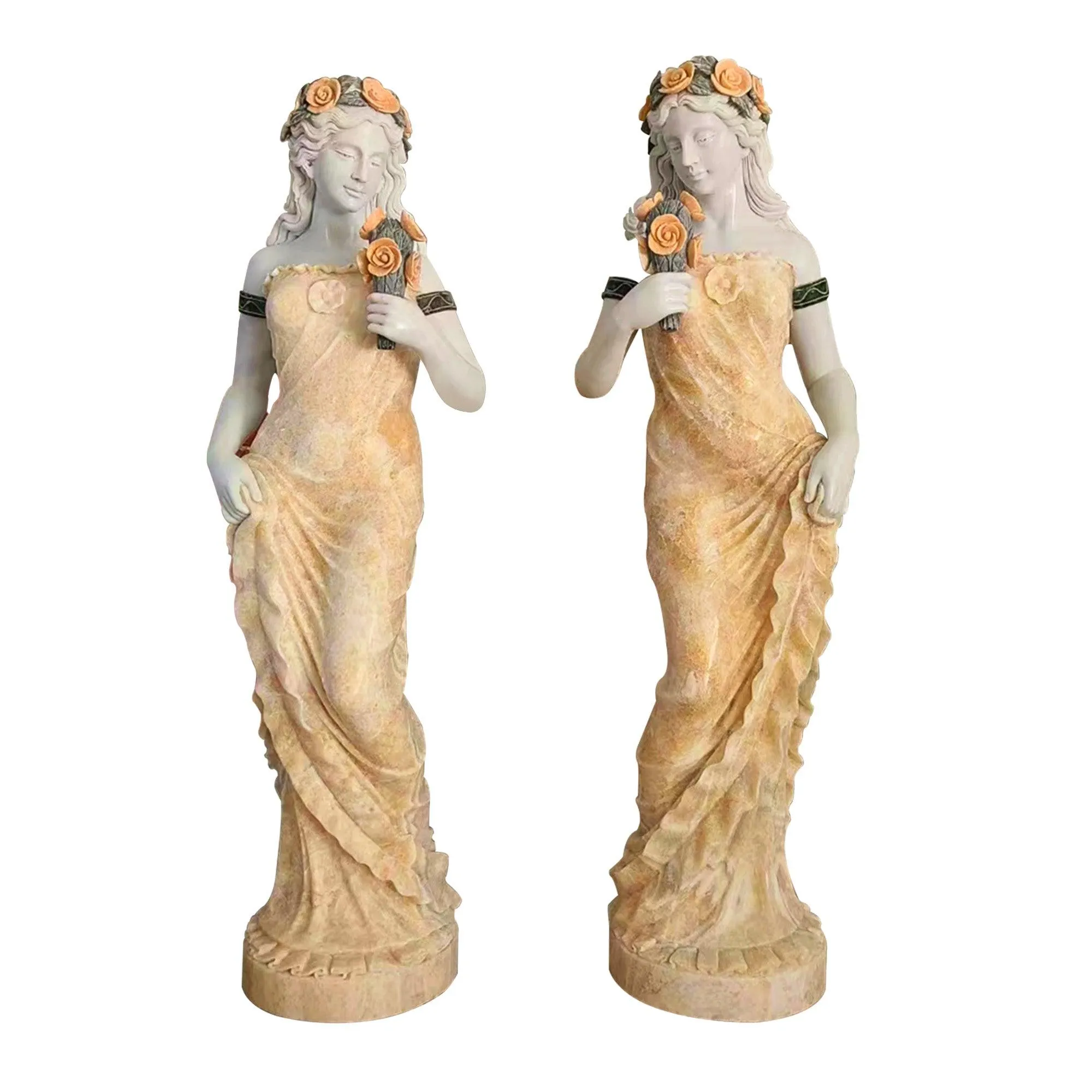 FINEST Outdoor Statues A Pair Marble Lady Statues For Sale FM-031