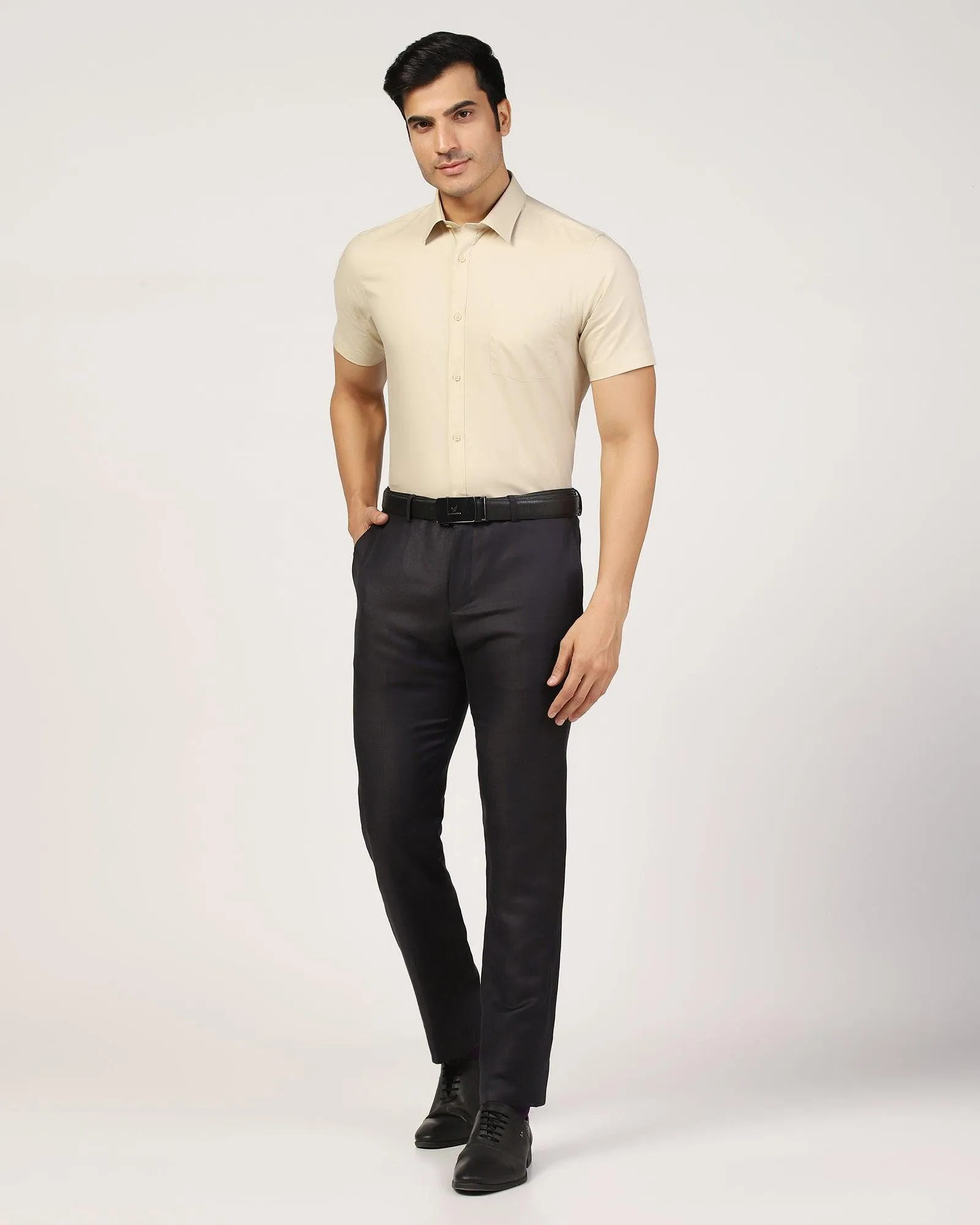 Formal Half Sleeve Beige Solid Shirt - Retro