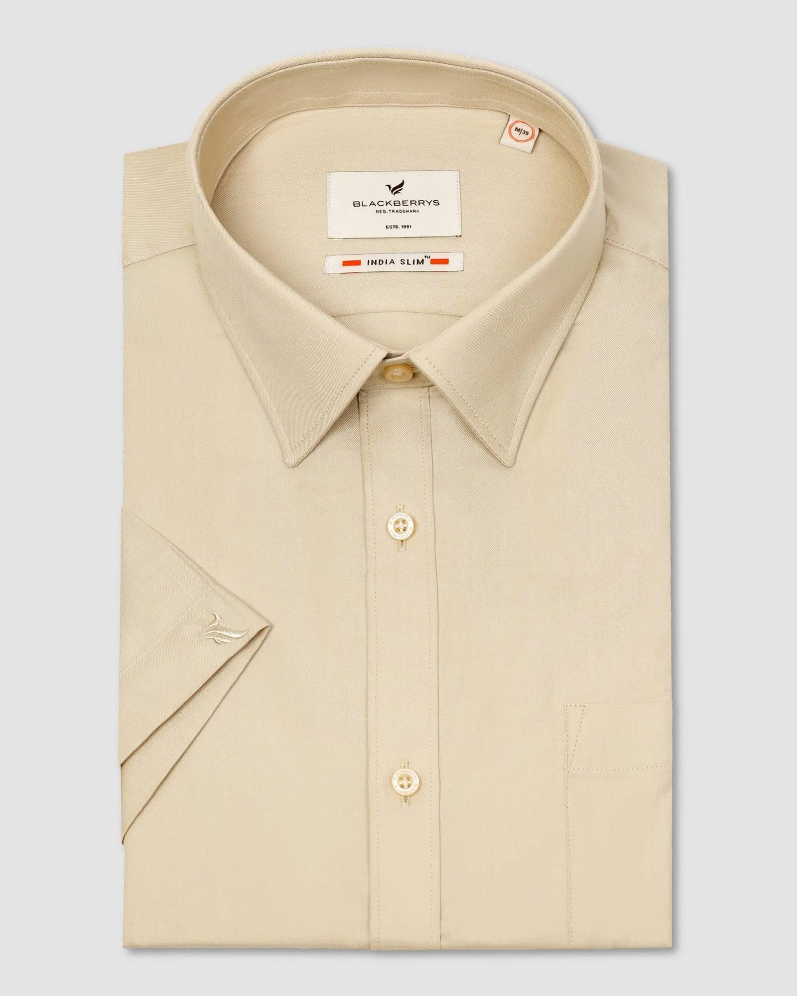 Formal Half Sleeve Beige Solid Shirt - Retro