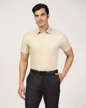 Formal Half Sleeve Beige Solid Shirt - Retro