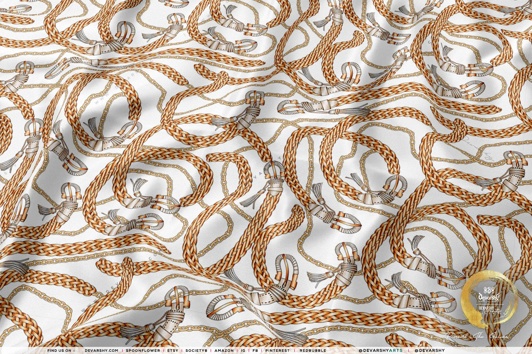 Gold Chains Apparel Fabric 3Meters , 6 Designs | 8 Fabrics Option | Baroque Fabric By the Yard | 041