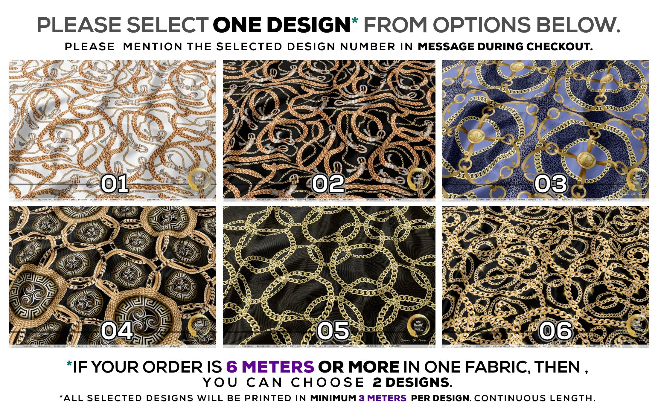 Gold Chains Apparel Fabric 3Meters , 6 Designs | 8 Fabrics Option | Baroque Fabric By the Yard | 041