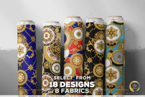 Gold Circles Apparel Fabric 3Meters , 9 Designs | 8 Fabrics Option | Baroque Fabric By the Yard | 031