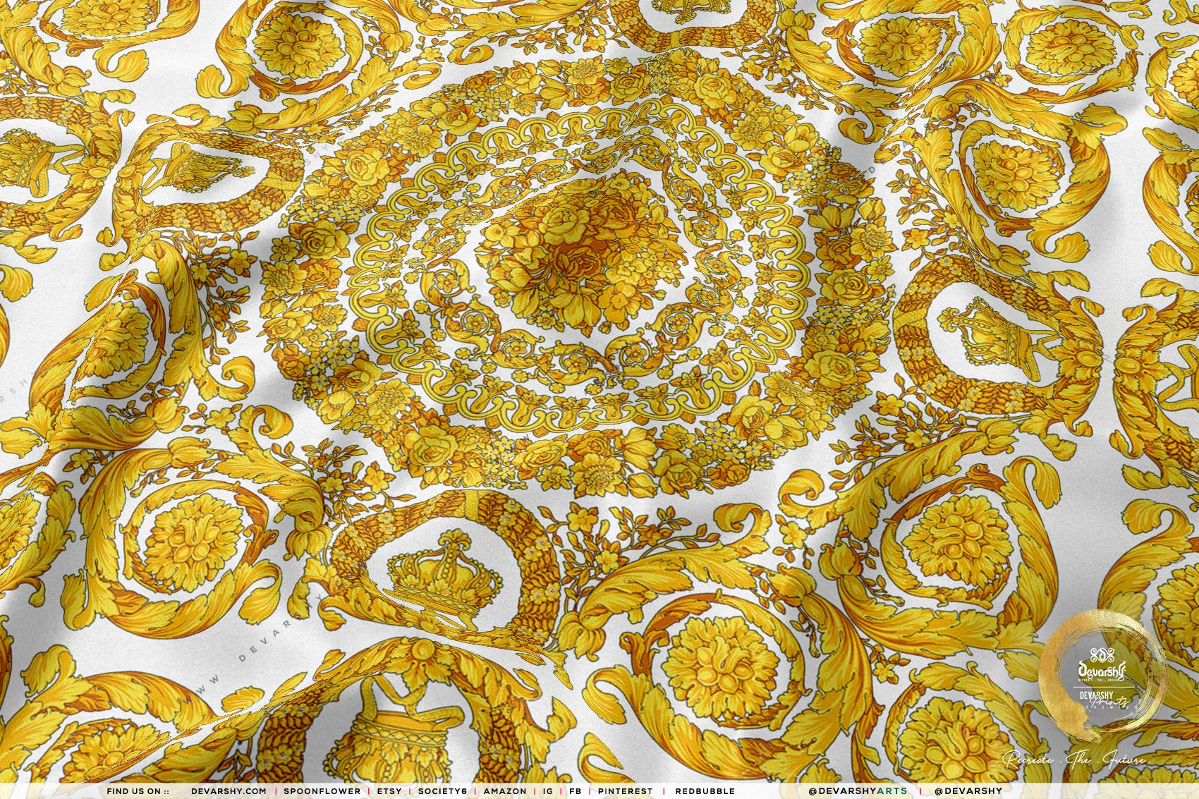 Golden Rococo Apparel Fabric | 9 Designs | 8 Fabrics Option | Fabric By the Yard | 023