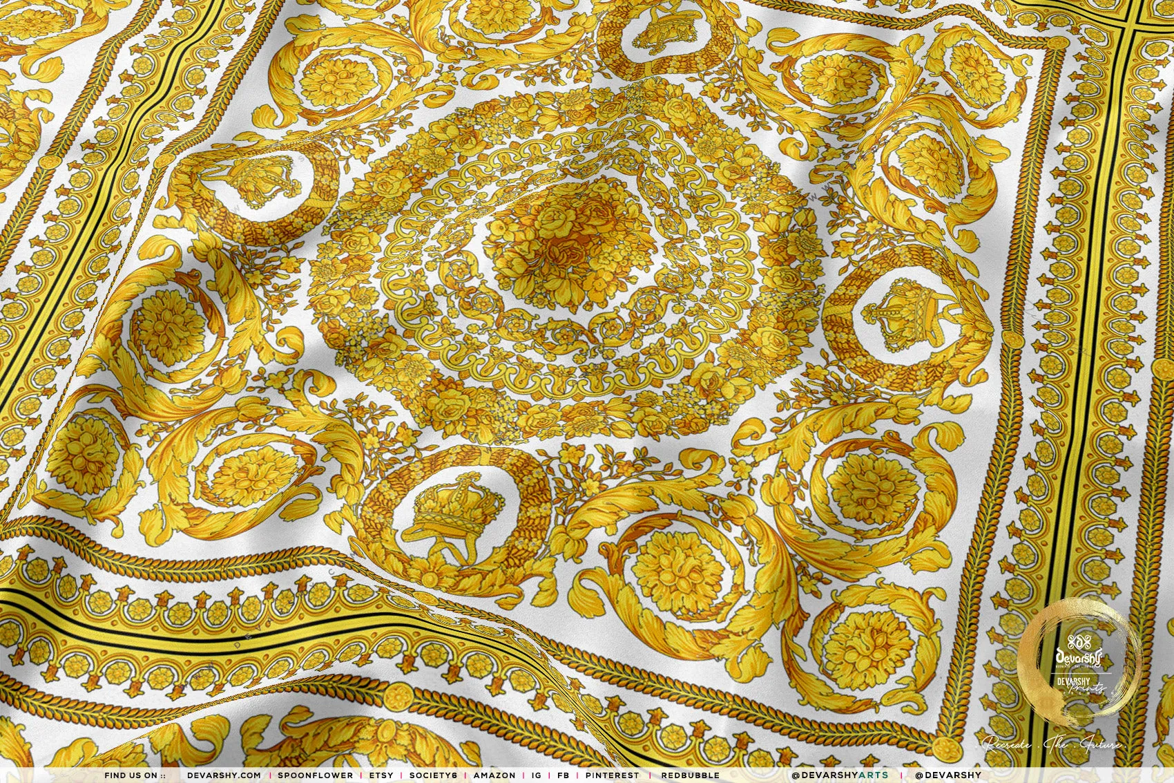 Golden Rococo Apparel Fabric | 9 Designs | 8 Fabrics Option | Fabric By the Yard | 023