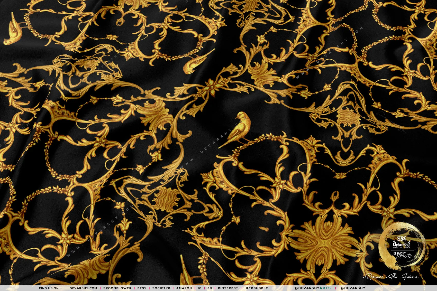 Golden Swirls Apparel Fabric 3Meters , 6 Designs | 8 Fabrics Option | Baroque Fabric By the Yard | 043