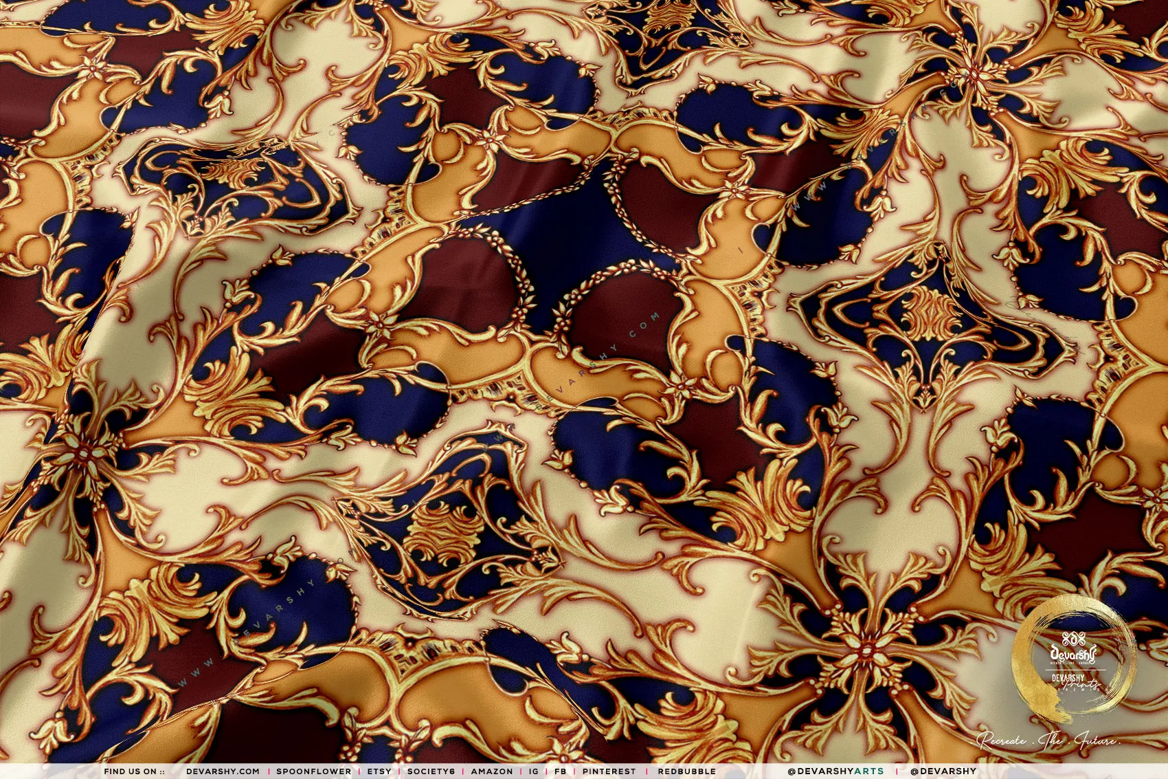 Golden Swirls Apparel Fabric 3Meters , 6 Designs | 8 Fabrics Option | Baroque Fabric By the Yard | 043