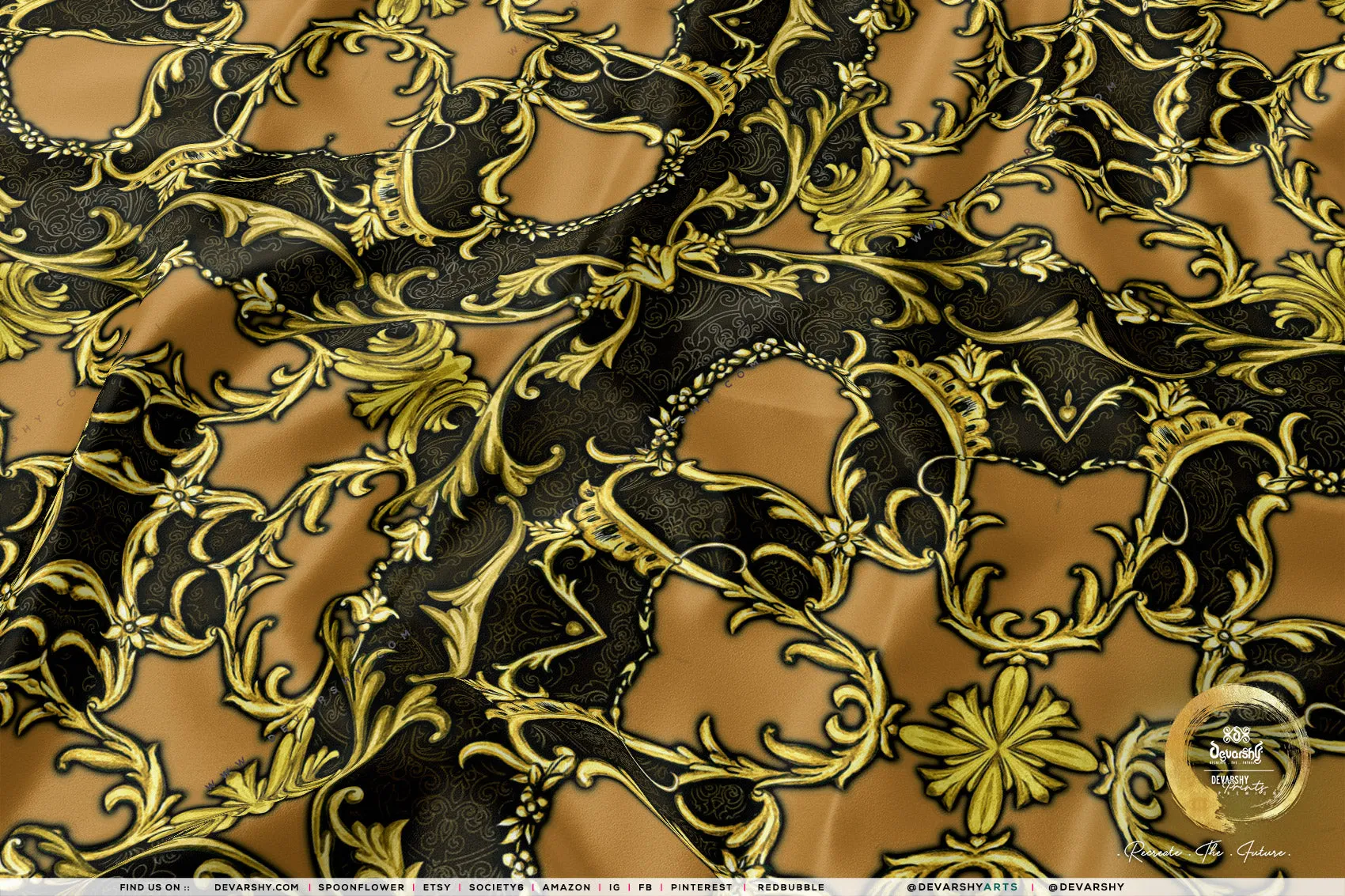 Golden Swirls Apparel Fabric 3Meters , 6 Designs | 8 Fabrics Option | Baroque Fabric By the Yard | 043