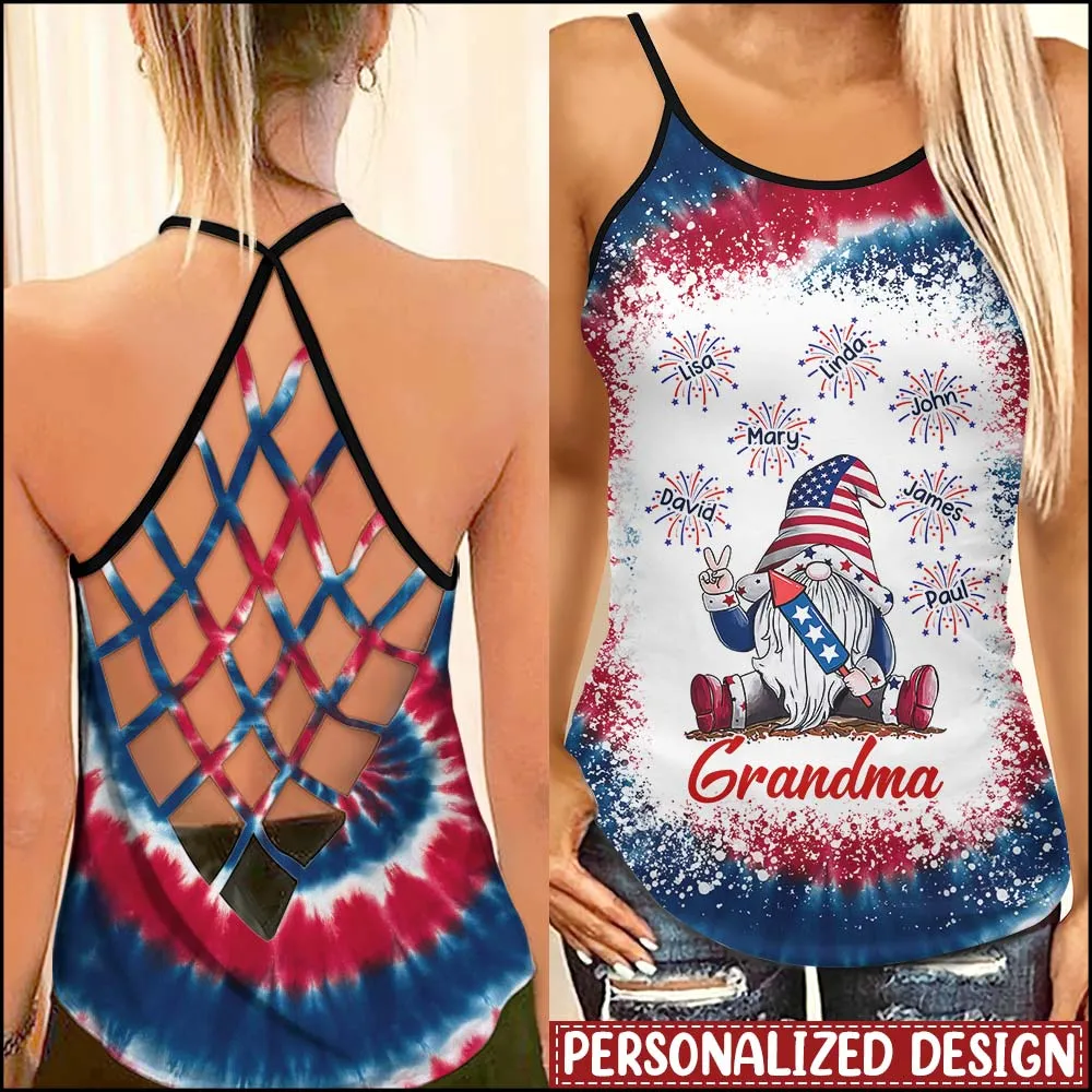 Grandma Gnome Firecracker Grandkids Independence Day Personalized Woman Cross Tank Top