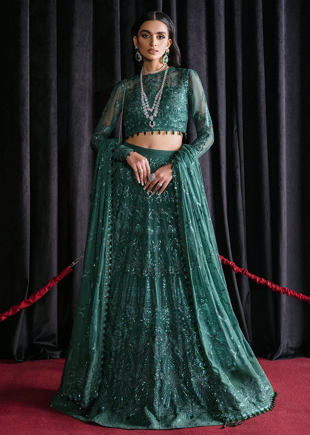 Green Lehenga Suit - Afrozeh Luxury Starlet Collection '23 - Imperial Ivy