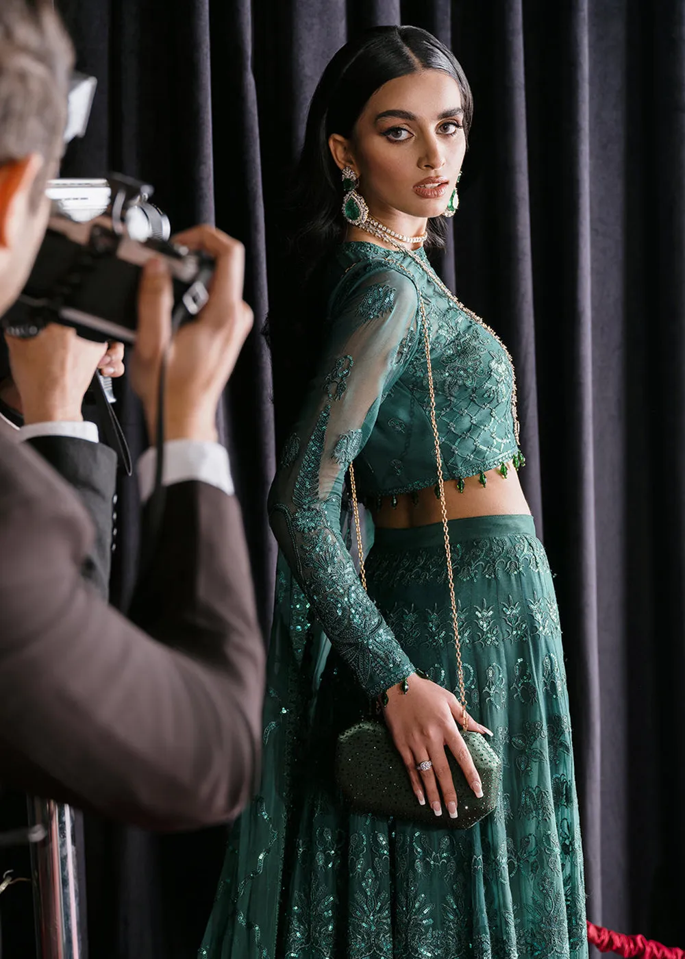 Green Lehenga Suit - Afrozeh Luxury Starlet Collection '23 - Imperial Ivy