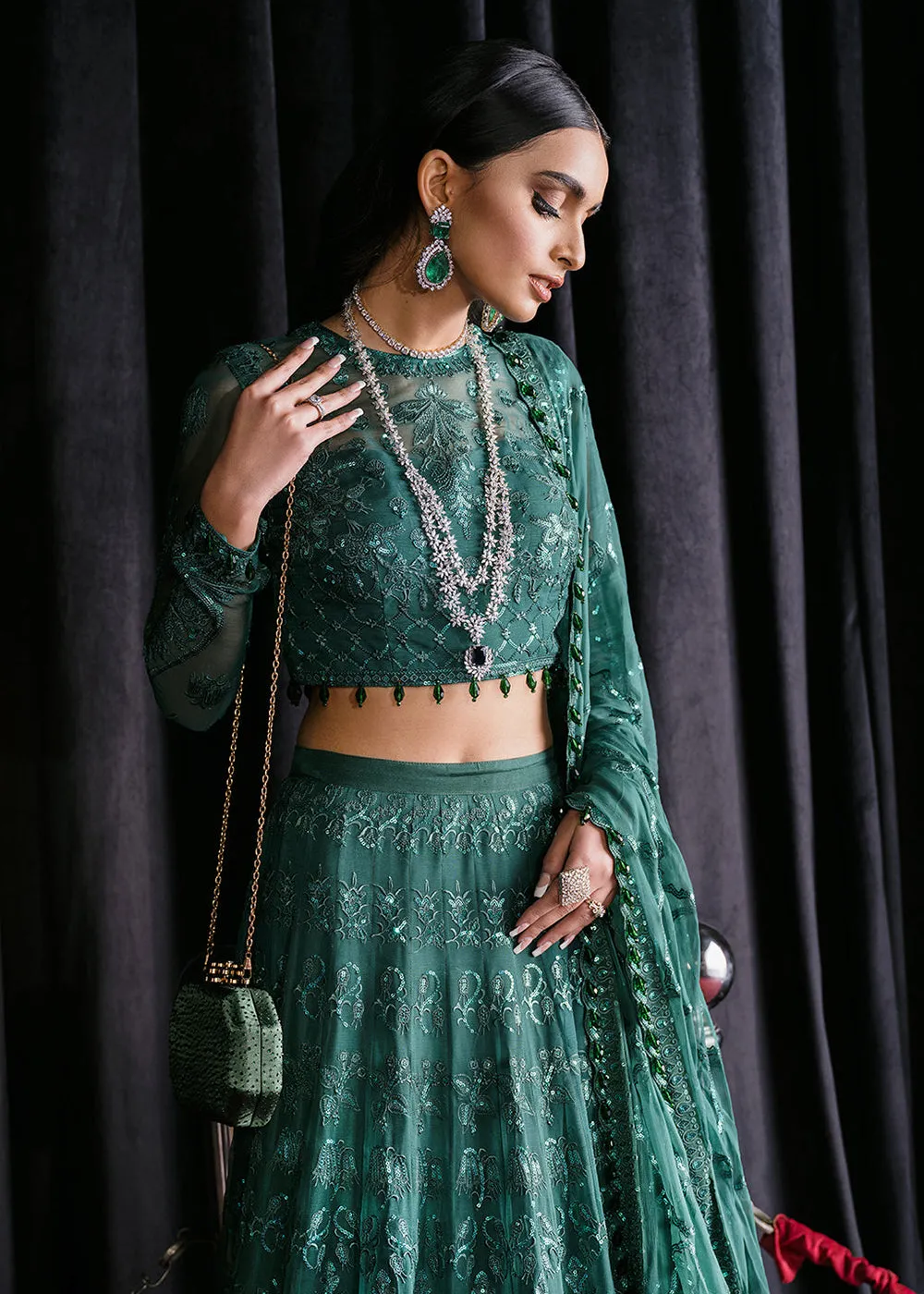 Green Lehenga Suit - Afrozeh Luxury Starlet Collection '23 - Imperial Ivy