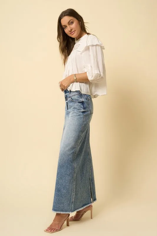 High Rise Flared Maxi Skirt