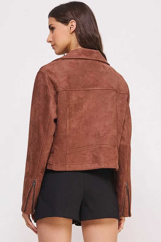 Highway Honey BELTED LONG SLEEVE SUEDE MOTO JACKET