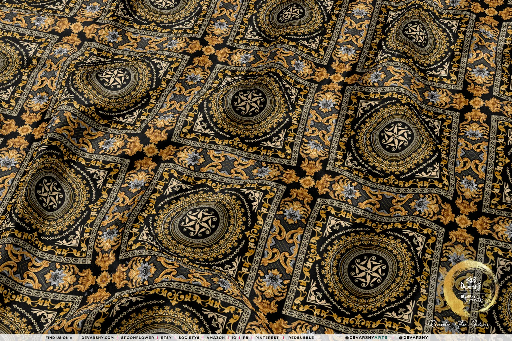 Italian Square Apparel Fabric 3Meters , 9 Designs | 8 Fabric Options | Baroque Fabric By the Yard | D20334