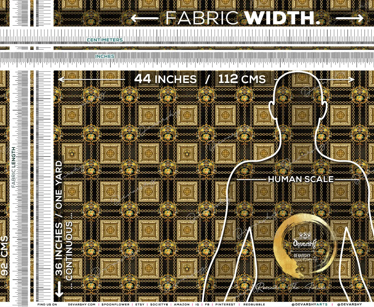 Italian Square Apparel Fabric 3Meters , 9 Designs | 8 Fabric Options | Baroque Fabric By the Yard | D20334