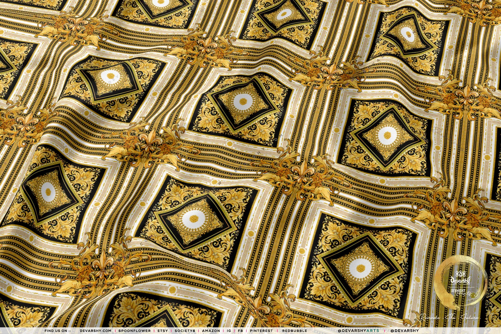 Italian Square Apparel Fabric 3Meters , 9 Designs | 8 Fabric Options | Baroque Fabric By the Yard | D20334