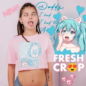 Kawaii Neko Girl Pink Crop Top – Perfect for Cosplay, Beach Days & Photo Shoots