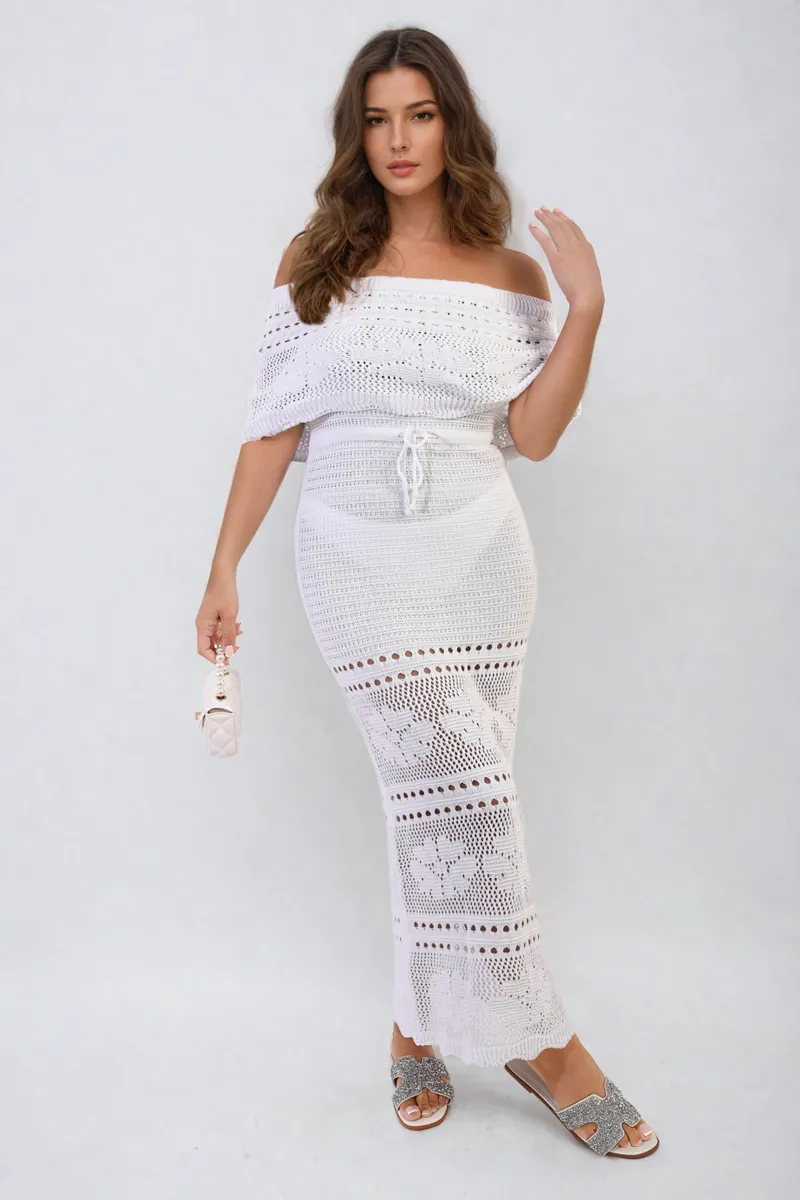 Knit Crochet Off Shoulder Maxi Dress