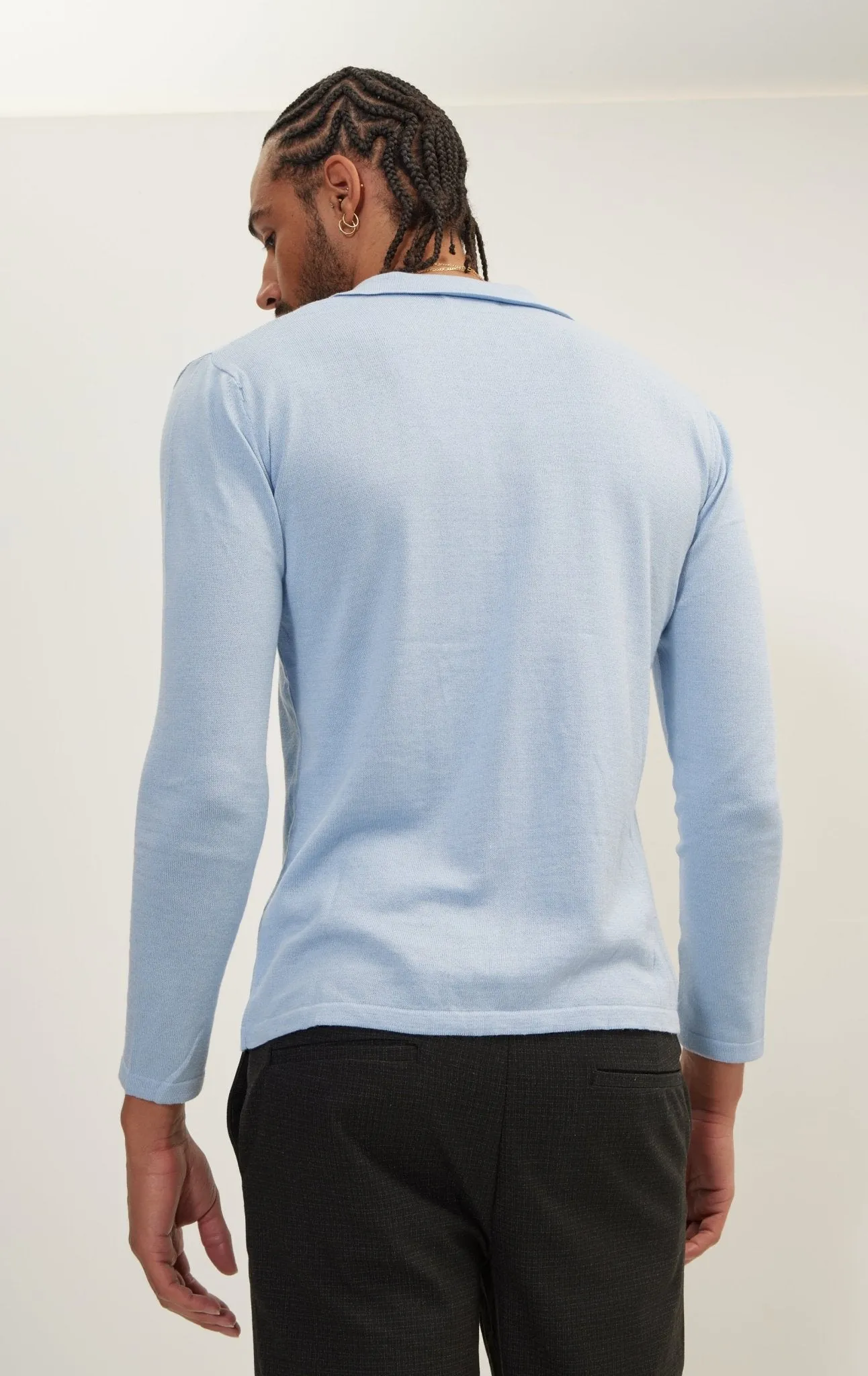 Long Sleeve Knit Button Down - Blue