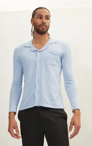 Long Sleeve Knit Button Down - Blue